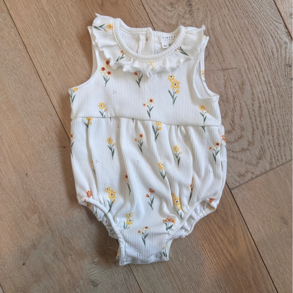 Charming Floral Print Baby Romper